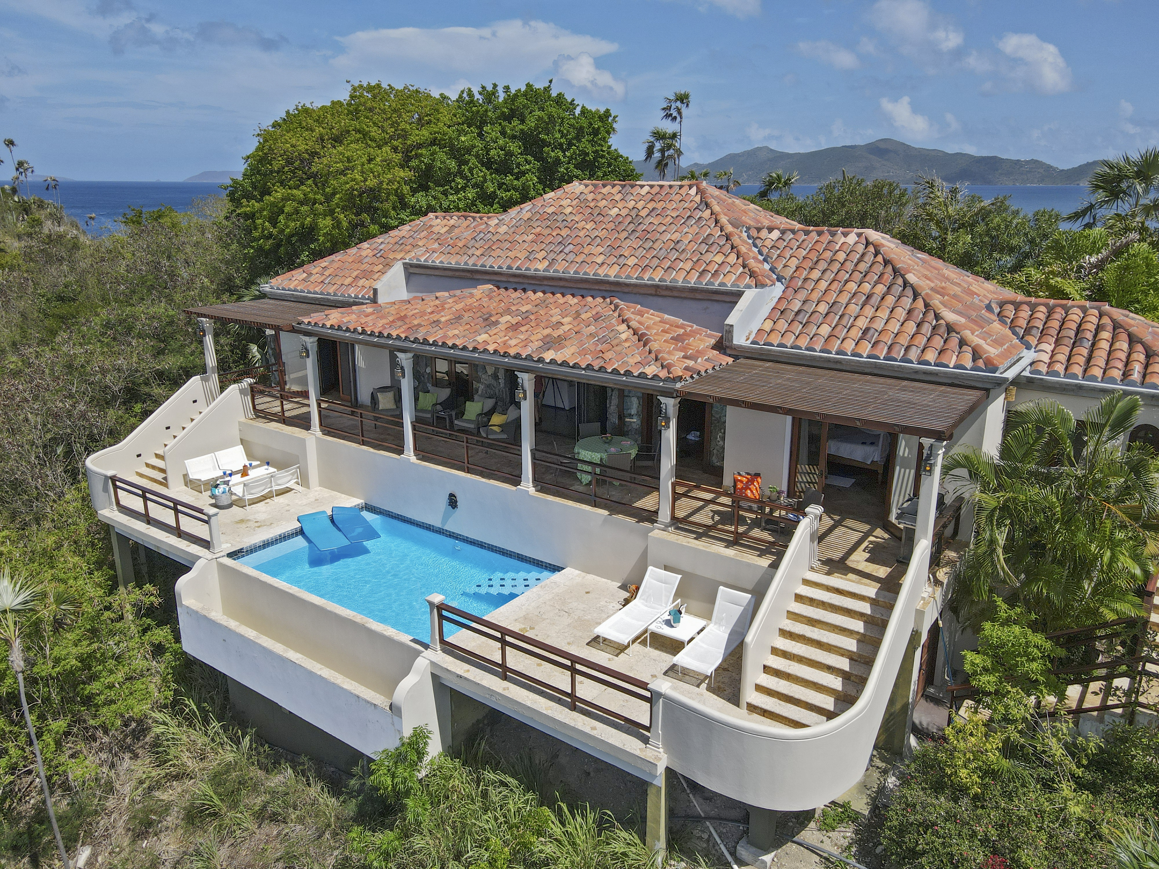 Aerial view of Blackbeards Hideaway villa at Steele Point Estate Tortola